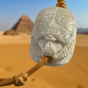 Egyptian Revival Large Hand Carved Scarab on Nylon Cord Necklace